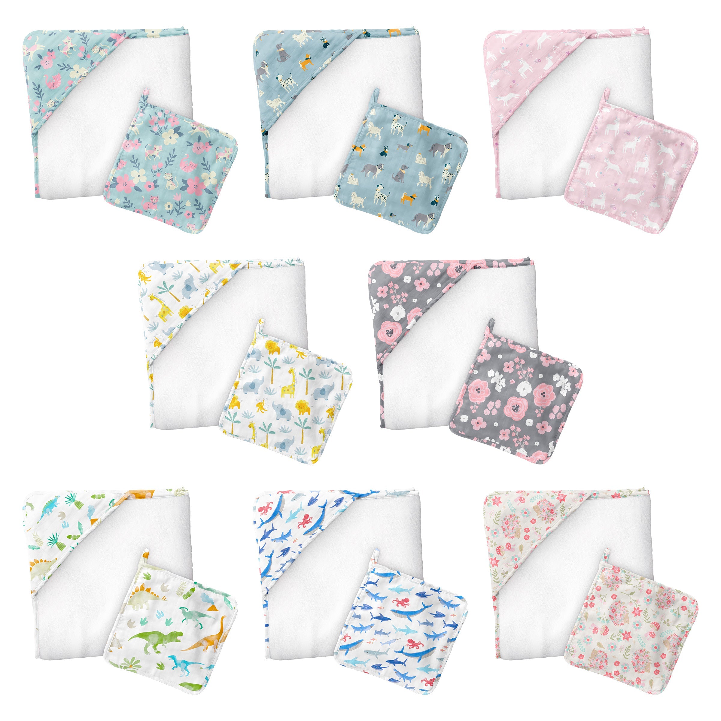 Hooded Towel mit Waschlappen Assortment
